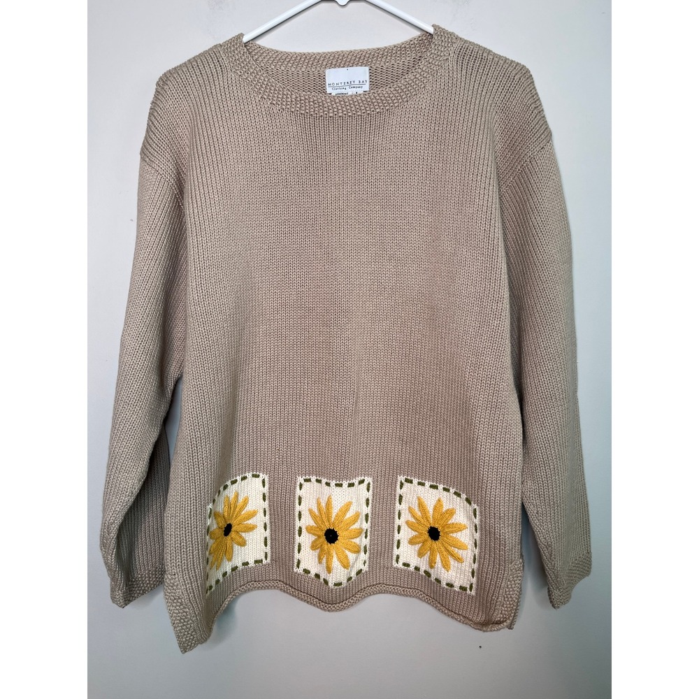 2000s Monterey Bay Sunflower Floral Fall Cottage Coquette Boho Boxy Sweater L